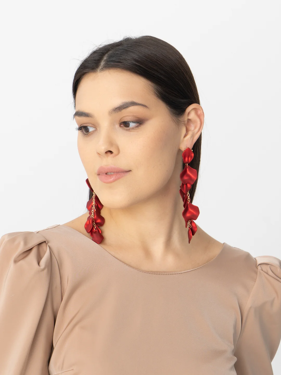 Багровый серьги длинные rose petal, вечерние серьги с лепестками