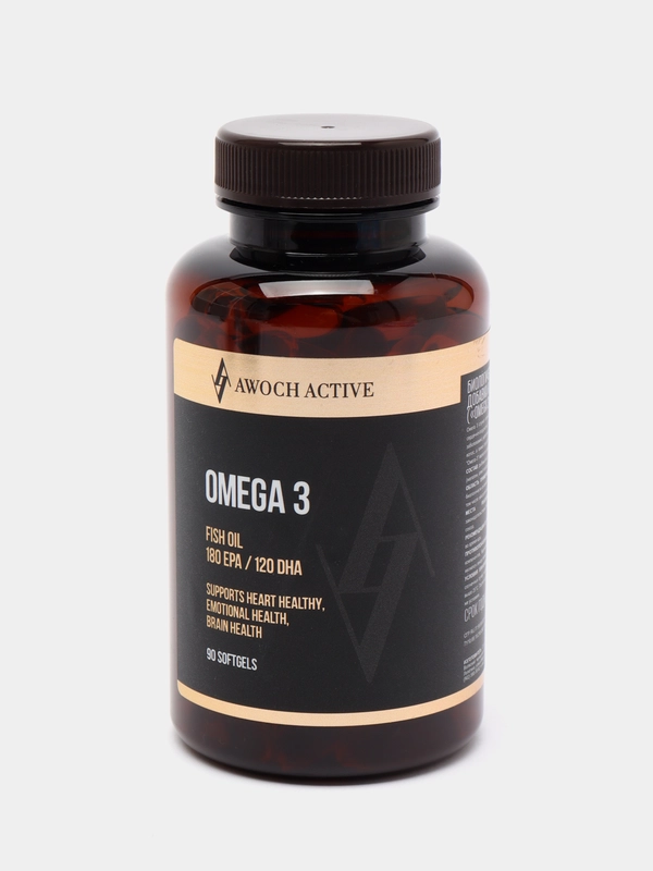 БАД к пище AWOCH ACTIVE Омега 3, 180 EPA, 120 DHA, 90 капсул быстрого усвоения