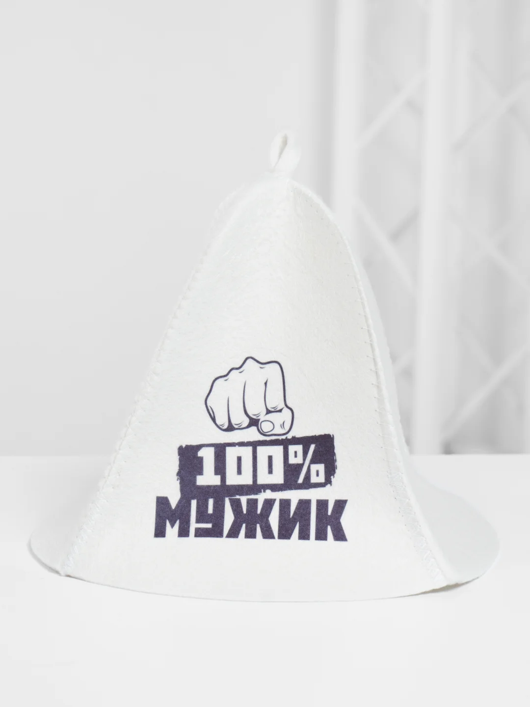 Бежевый меланж шапка банная с надписью