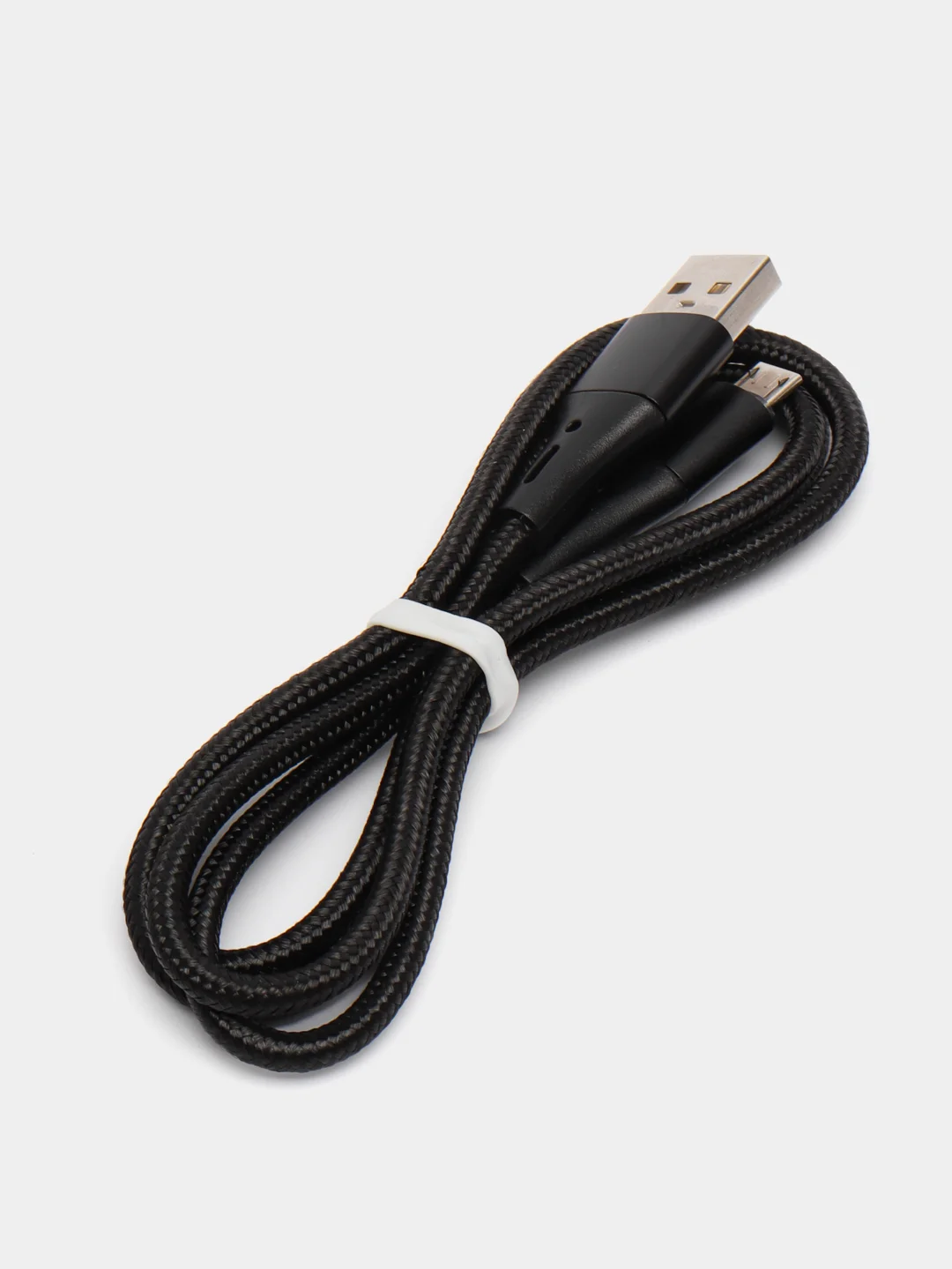 Черный нейлоновый кабель для зарядки Type-C / microUSB с подсветкой коннектора