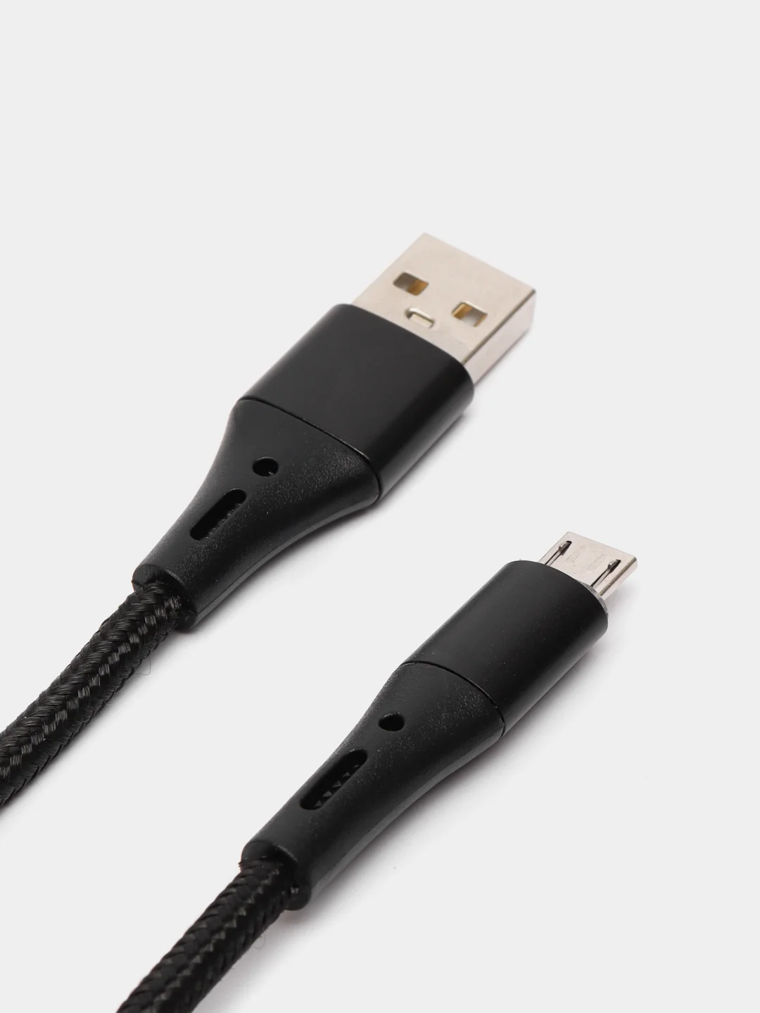 Черный нейлоновый кабель для зарядки Type-C / microUSB с подсветкой коннектора