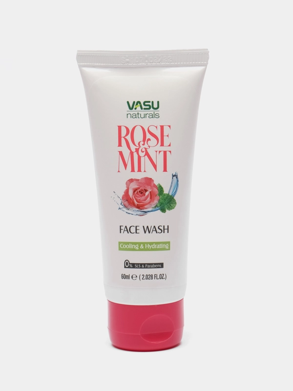 Индийский гель для умывания лица с лепестками роз и мятой Rose&Mint Vasu, 60 мл