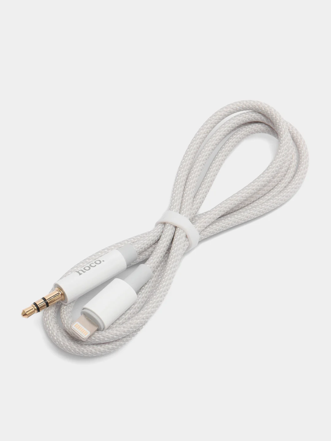 Белый кабель hoco UPA19, AUX, 3.5 mm, Lightning, 1 м, в оплетке, черный, премиум