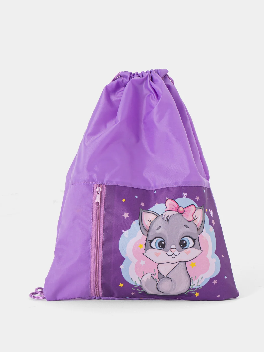 Мешок для обуви ЮНЛАНДИЯ, карман на молнии, 33х42 см, Cute kitty, 271053
