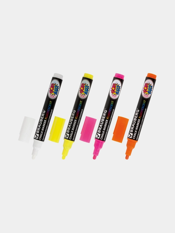 Маркеры меловые "POP-ART", НАБОР 4 ЦВЕТА, 5мм, стираемые, д/гладких поверхностей, BRAUBERG