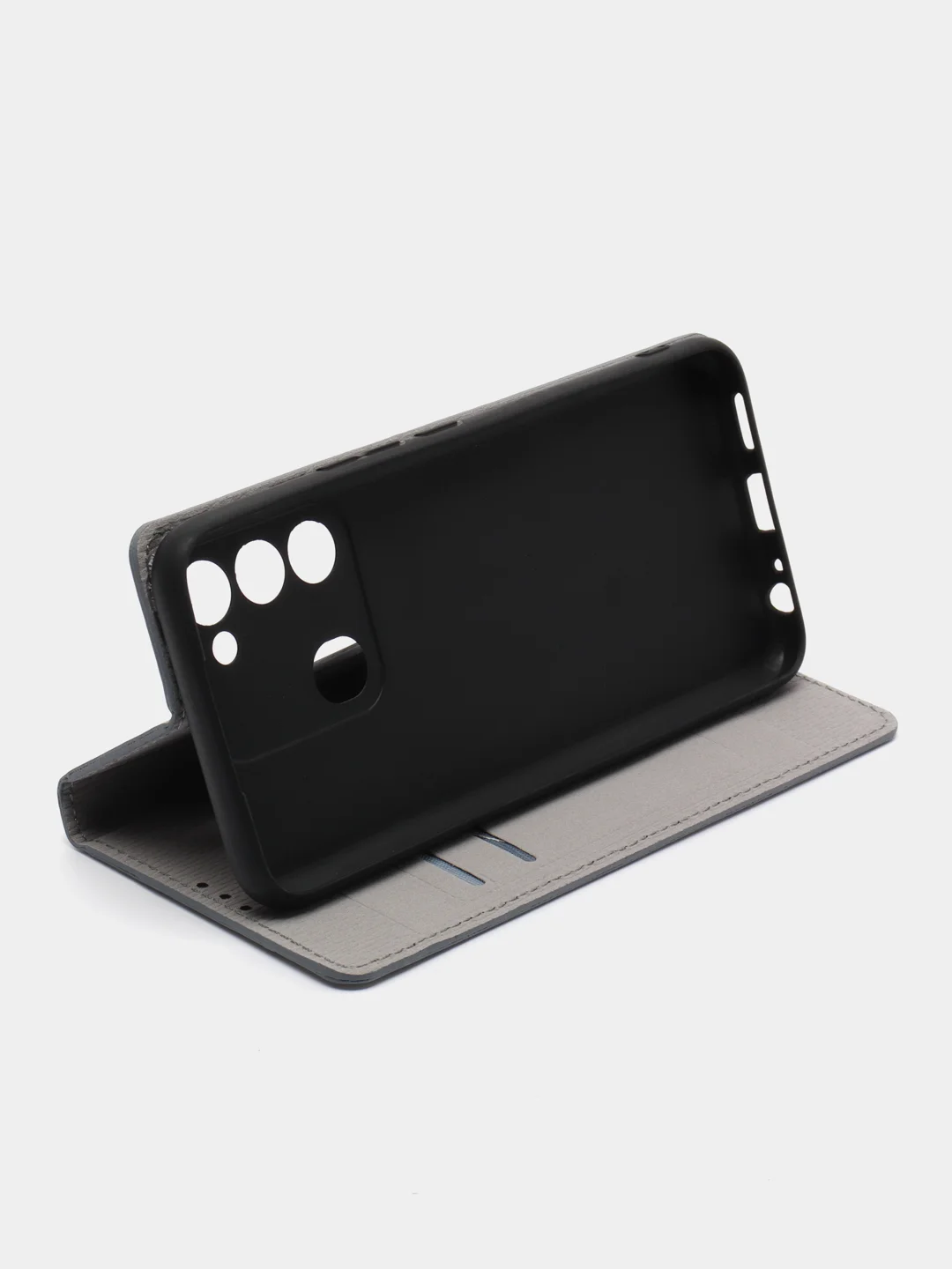 Серый чехол книжка Rich Boss для Tecno Spark 8C / GO 2022, экокожа, нубук, с визитницей