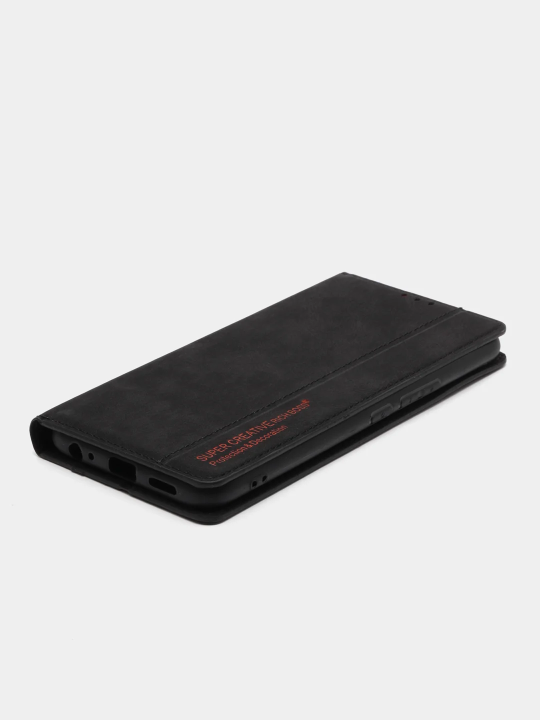 Черный чехол книжка Rich Boss для Tecno Spark 8C / GO 2022, экокожа, нубук, с визитницей