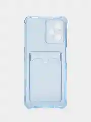 Голубой чехол противоударный для Realme C35 (Реалми С35), прозрачный, с карманом для карты