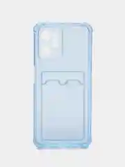 Голубой чехол противоударный для Realme C35 (Реалми С35), прозрачный, с карманом для карты