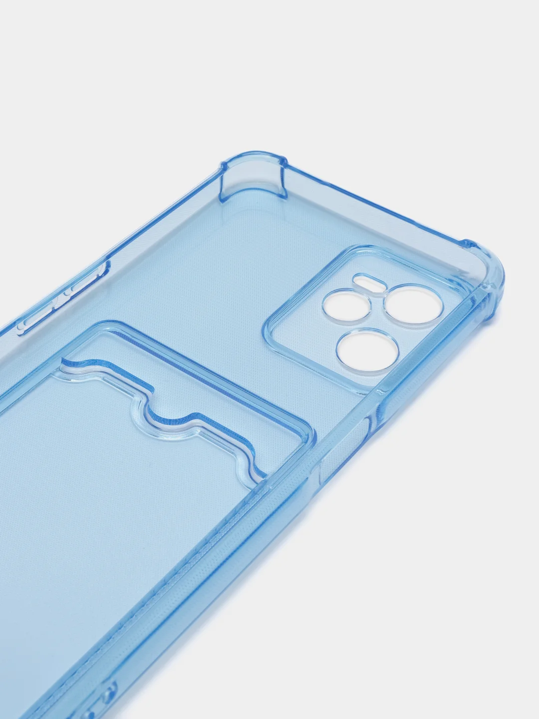 Голубой чехол противоударный для Realme C35 (Реалми С35), прозрачный, с карманом для карты