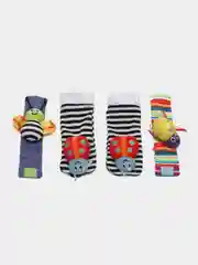 Белый носочки для новорожденных с игрушкой, с браслетами, детские нескользящие носки