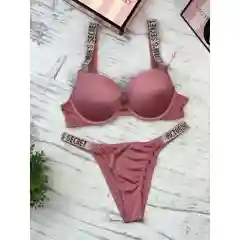 Бежевый комплект женского нижнего белья Victoria Secret: бюстгальтер и трусы