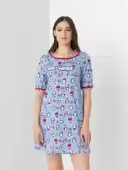 Голубой платье-туника женское домашнее из хлопка