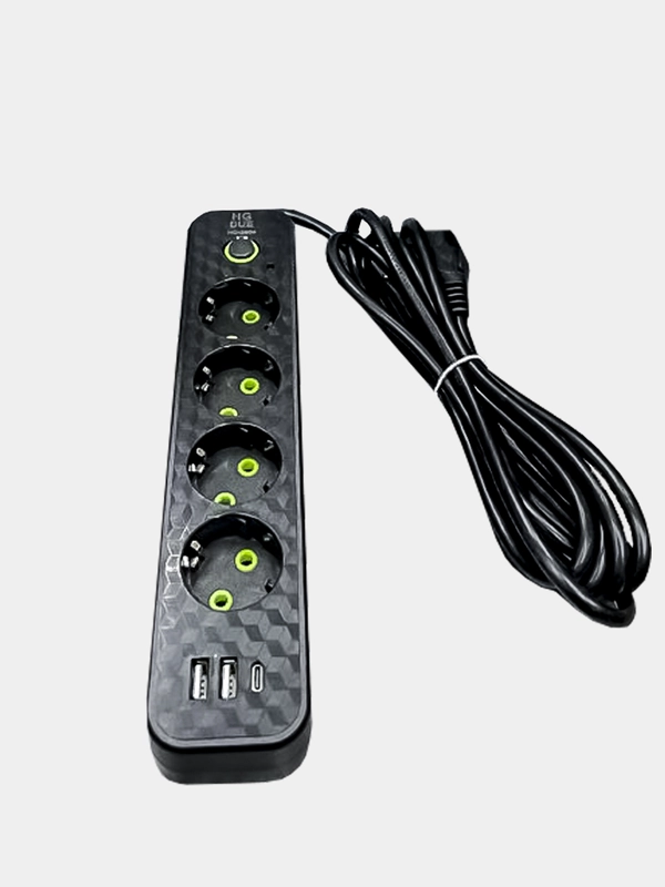 Удлинитель сетевой,  с USB и USB-C портами, 4 евро-розетки, 3 метра