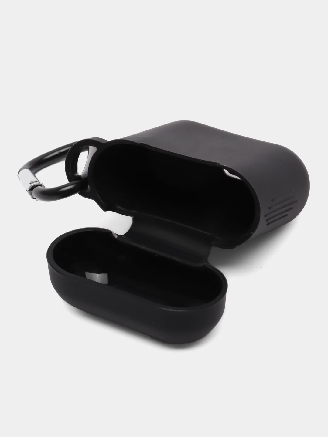 Черный чехол для беспроводных наушников AirPods 1/2 (с карабином)силиконовый