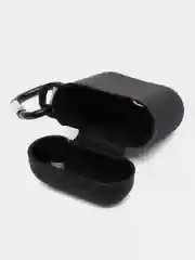 Черный чехол для беспроводных наушников AirPods 1/2 (с карабином)силиконовый