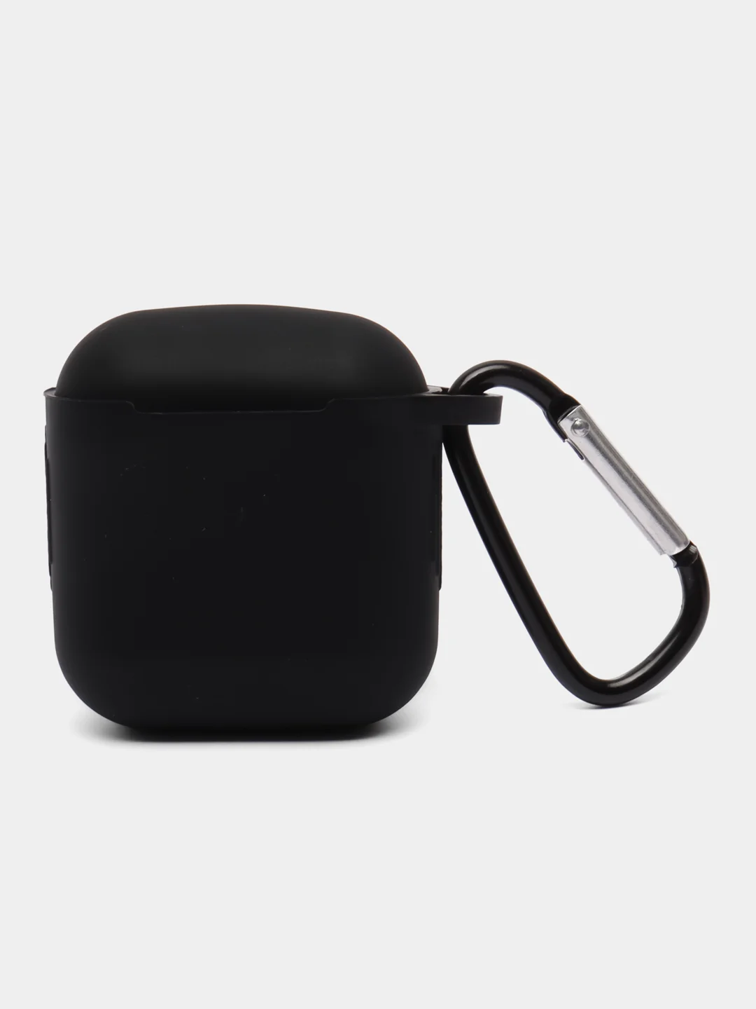 Черный чехол для беспроводных наушников AirPods 1/2 (с карабином)силиконовый