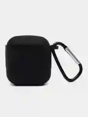 Черный чехол для беспроводных наушников AirPods 1/2 (с карабином)силиконовый