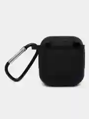 Черный чехол для беспроводных наушников AirPods 1/2 (с карабином)силиконовый