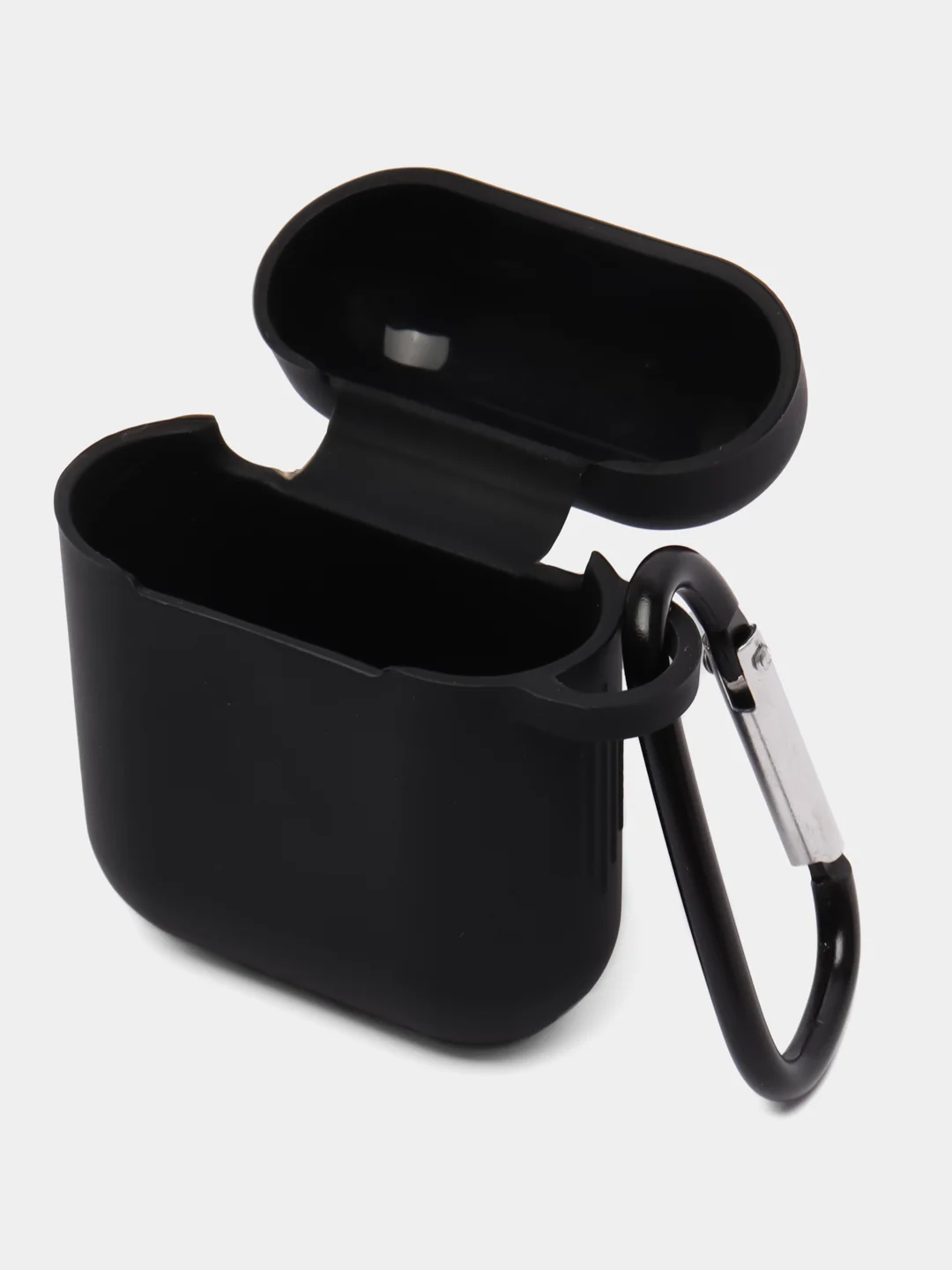Черный чехол для беспроводных наушников AirPods 1/2 (с карабином)силиконовый
