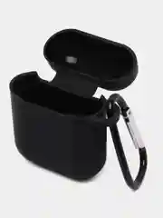 Черный чехол для беспроводных наушников AirPods 1/2 (с карабином)силиконовый