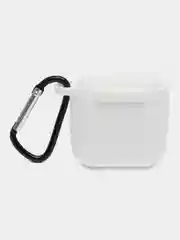 Белый чехол для беспроводных наушников AirPods 1/2 (с карабином)силиконовый