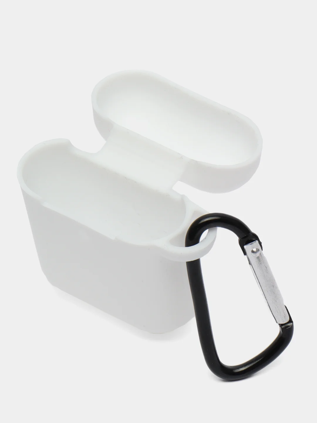 Белый чехол для беспроводных наушников AirPods 1/2 (с карабином)силиконовый