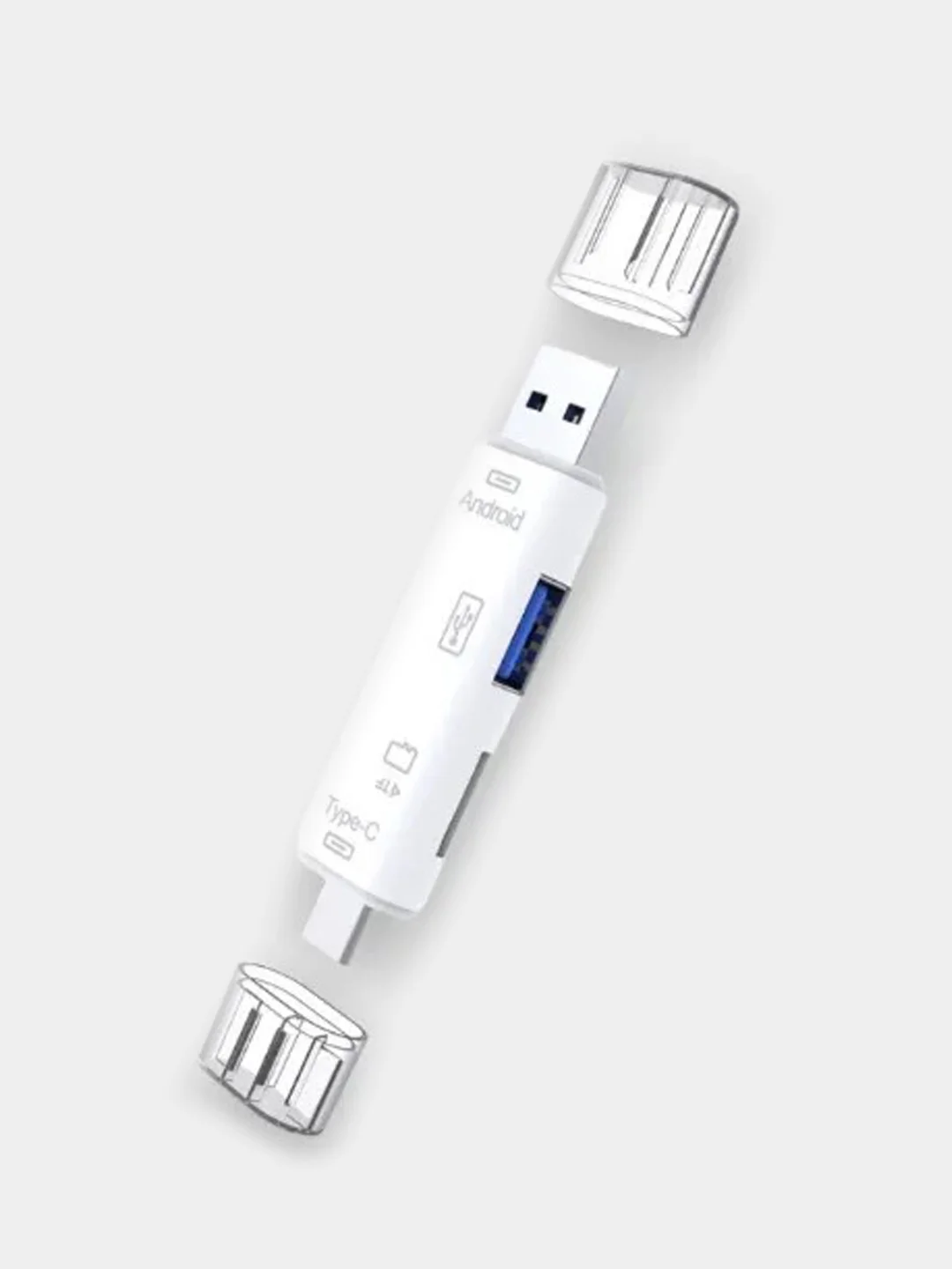 Белый картридер USB, TF, MicroSD, Type-C, переходник, адаптер для гаждетов