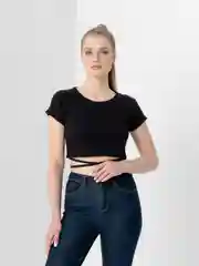 Черный топ на завязках, женский