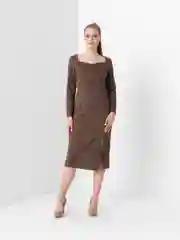 Коричневый платье женское, однотонное, с разрезом