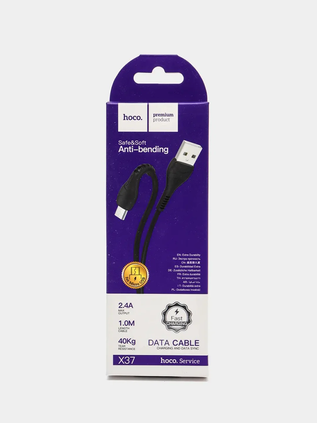 Черный кабель зарядный HOCO X37, быстрая зарядка QC3.0, Micro-USB, до 2.4 А, 1 м