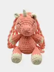 Кораллово-розовый плюшевый единорог. Ручная работа