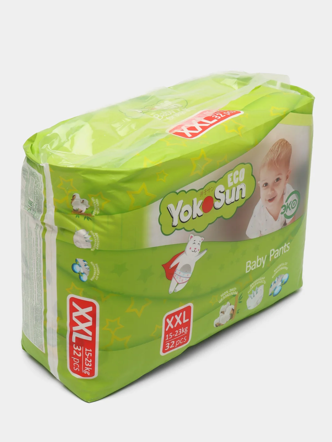 Детские подгузники-трусики YokoSun Eco, размер XXL, 15-23 кг, 32 штуки