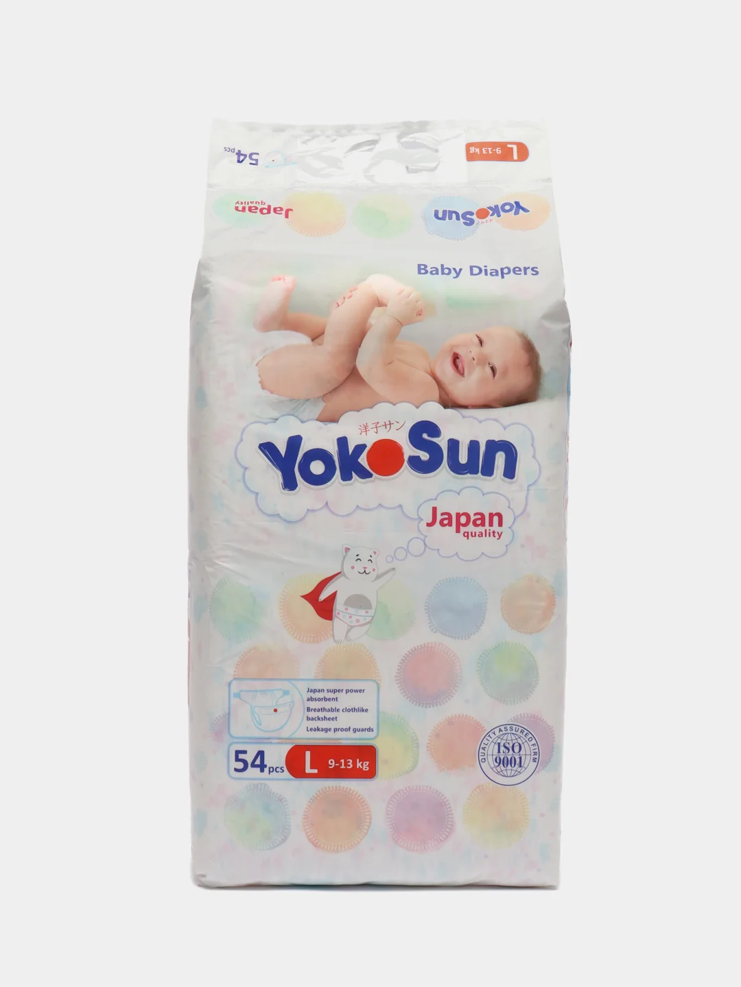 Подгузники YokoSun на липучках, размер L , 9-13 кг, 54 штуки