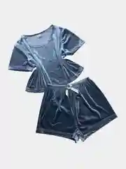 Пижама женская велюровая, укороченная футболка и шорты