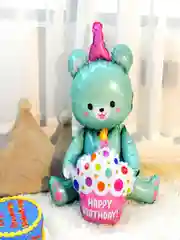 Бирюзовый воздушный шарик мишка Happy Birthday, красивый 60х60