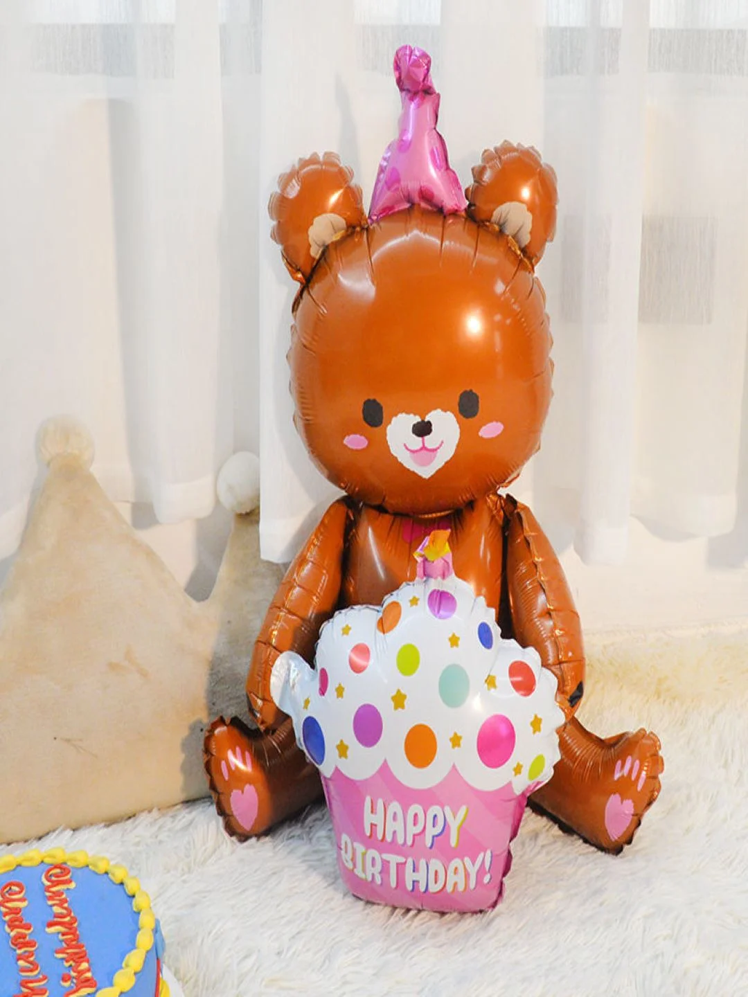 Бирюзовый воздушный шарик мишка Happy Birthday, красивый 60х60