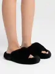 Черный женские домашние тапочки, меховые