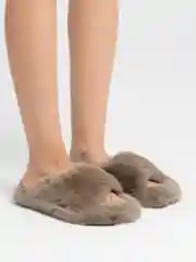 Хаки женские домашние тапочки, меховые