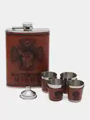 Светло-коричневый подарочный мужской набор "Фляжка со стопками", подарок мужчине фляга