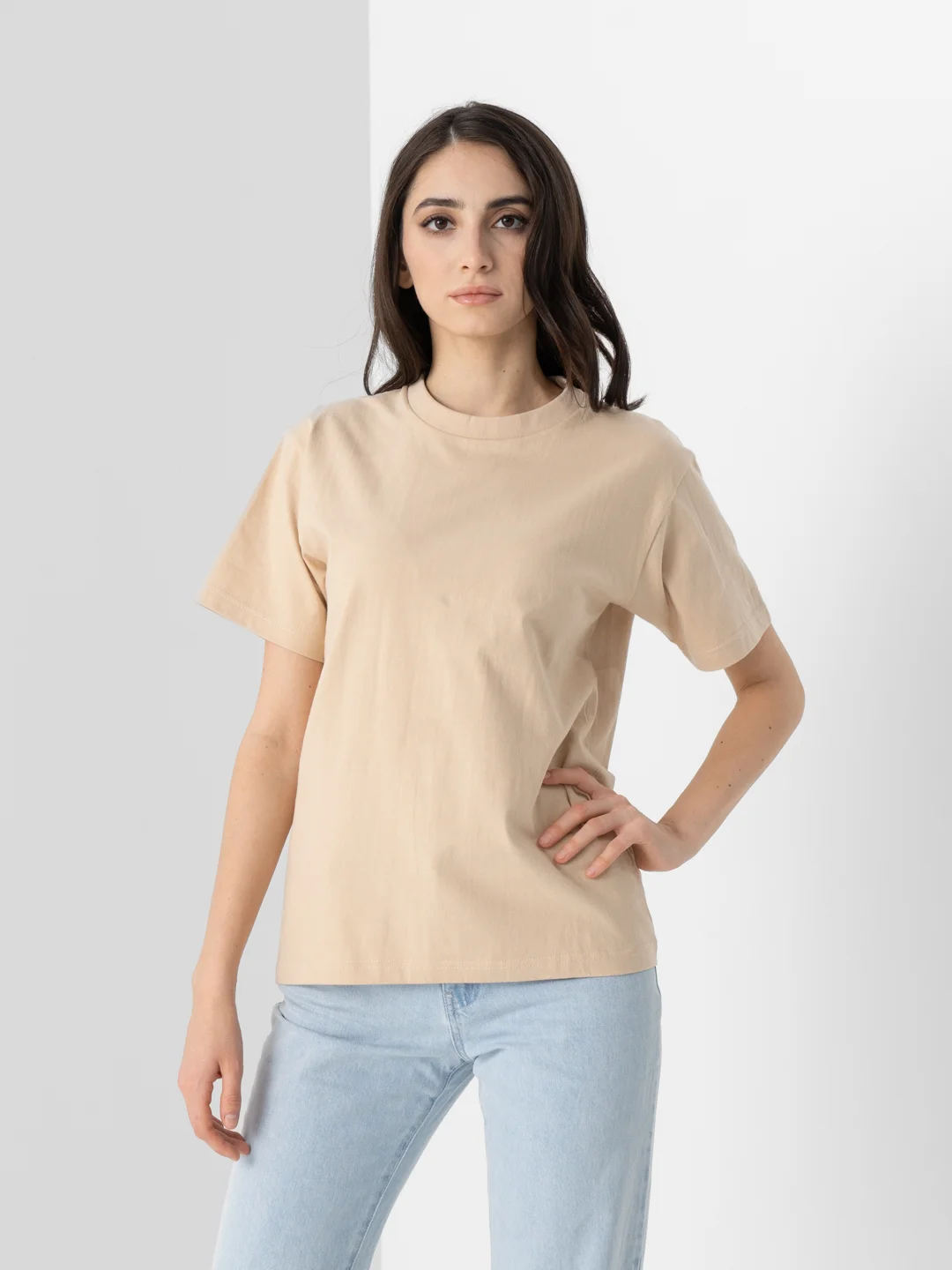Бежевый футболка женская, мужская базовая, больших размеров, oversize, хлопковая