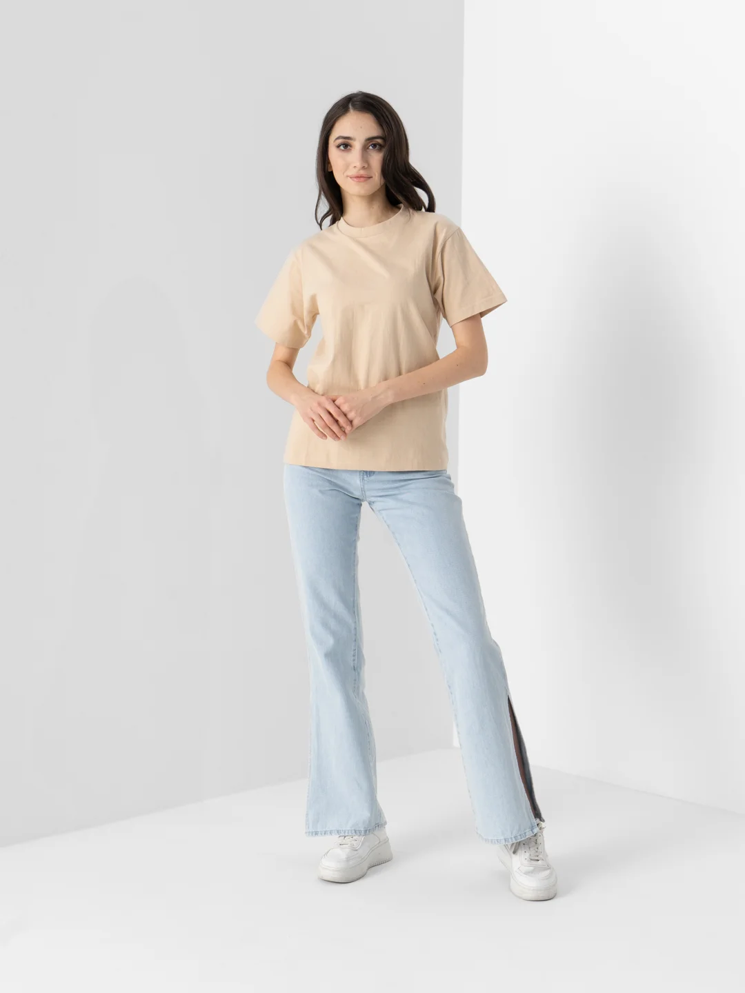 Бежевый футболка женская, мужская базовая, больших размеров, oversize, хлопковая