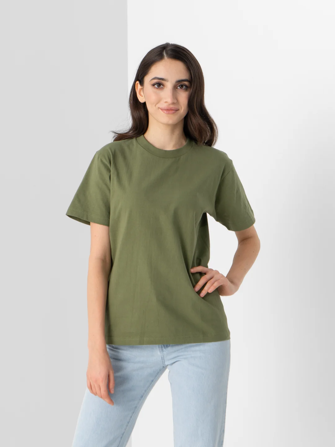 Хаки футболка женская, мужская базовая, больших размеров, oversize, хлопковая