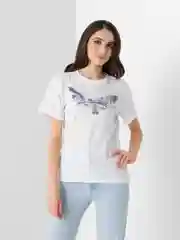 Голубой футболка женская, белая, с принтом