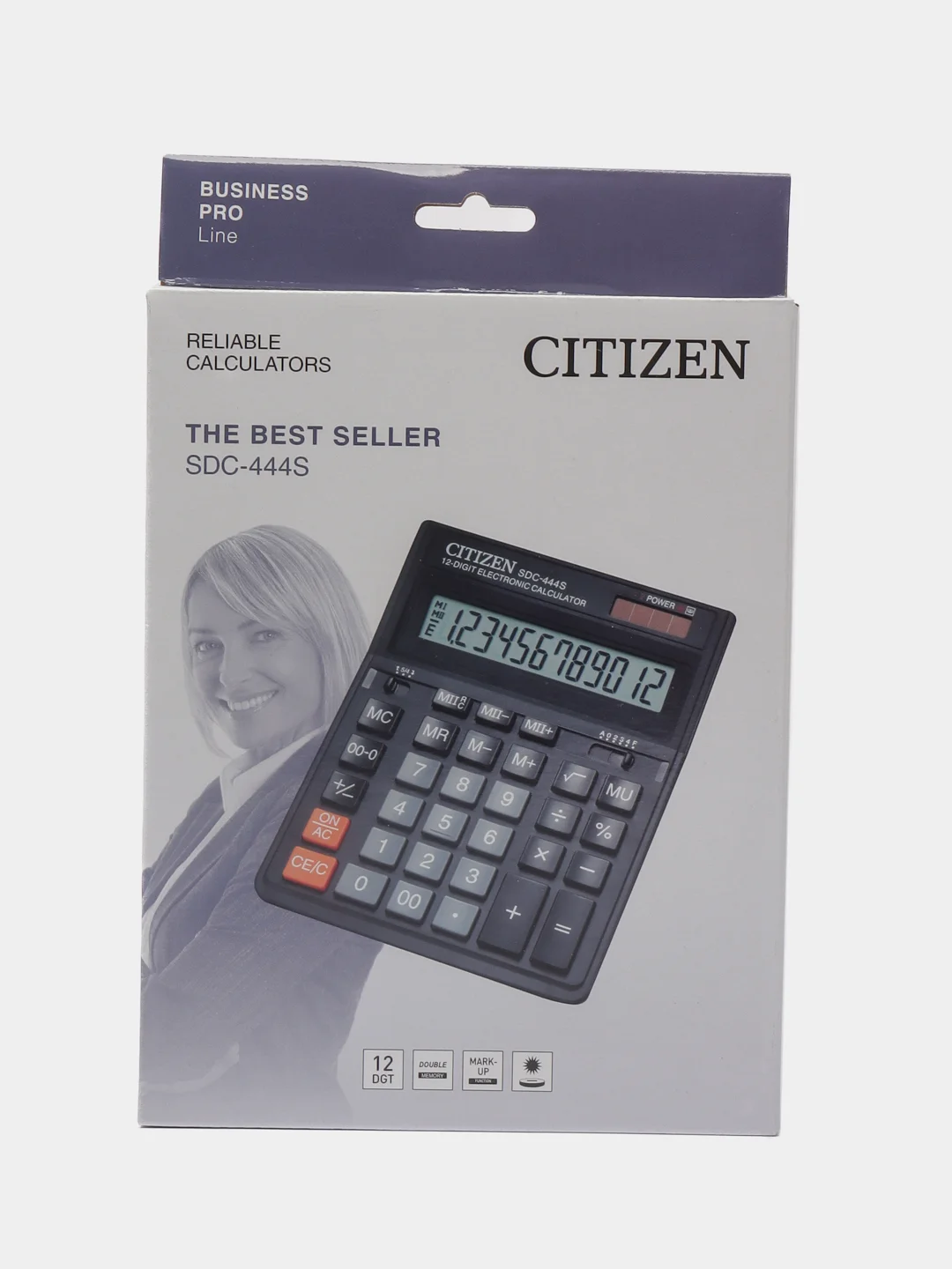 Калькулятор настольный CITIZEN SDC-444S (199x153 мм) 12 разрядов, двойное питание, черный
