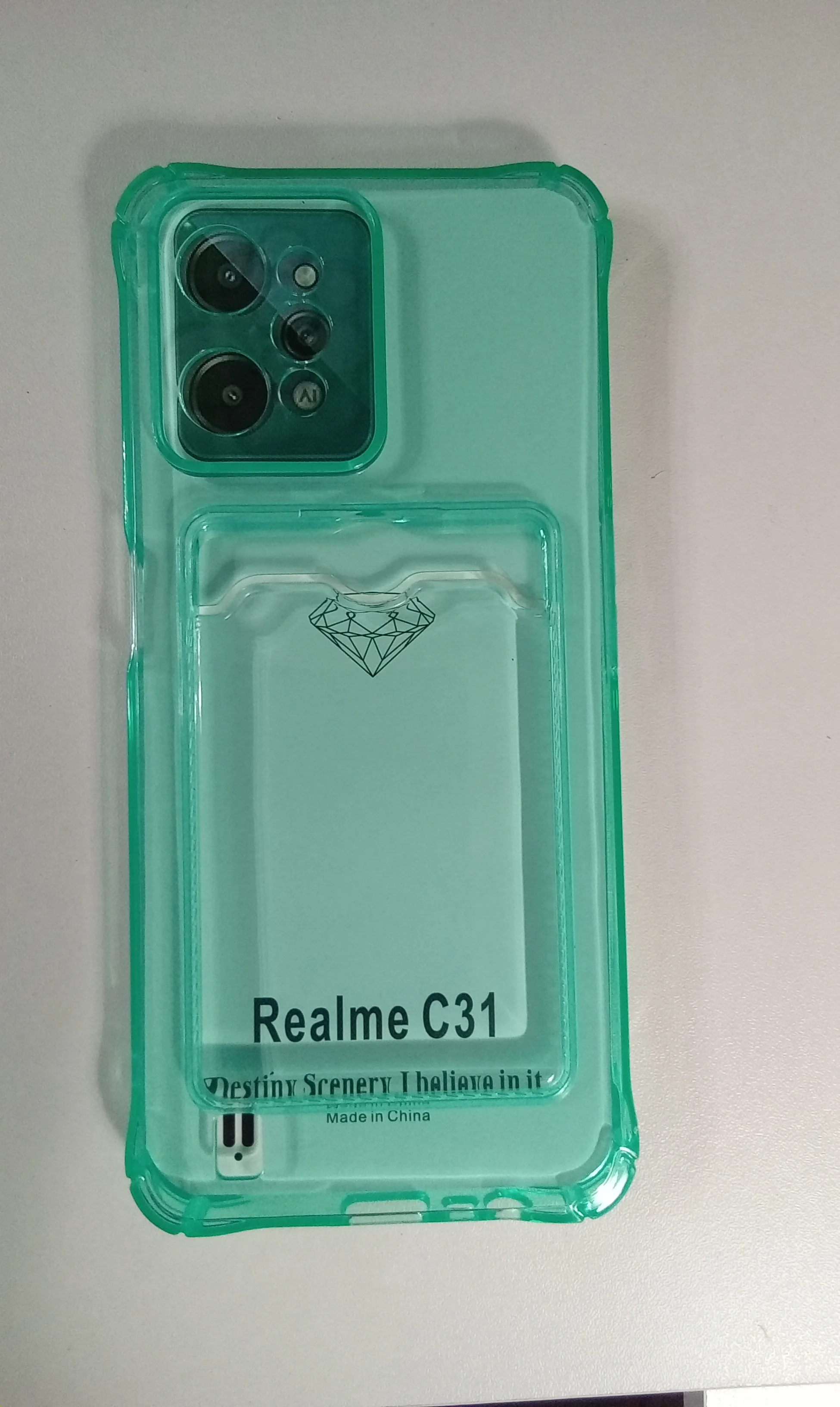 Бирюзовый чехол REALME C31 с карманом для карточки, и защитой камеры