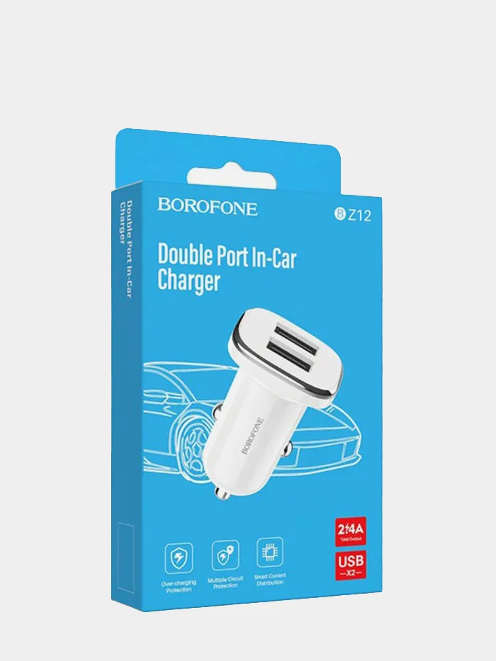 Автомобильное зарядное устройство Borofone BZ12 iPhone/android 2хUSB до 2.4А