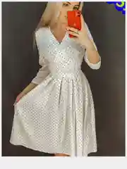Белый платье женское, в горошек, на запах
