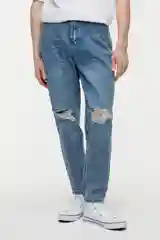 Джинсы мужские Befree, синие, зауженные, рваные на коленях