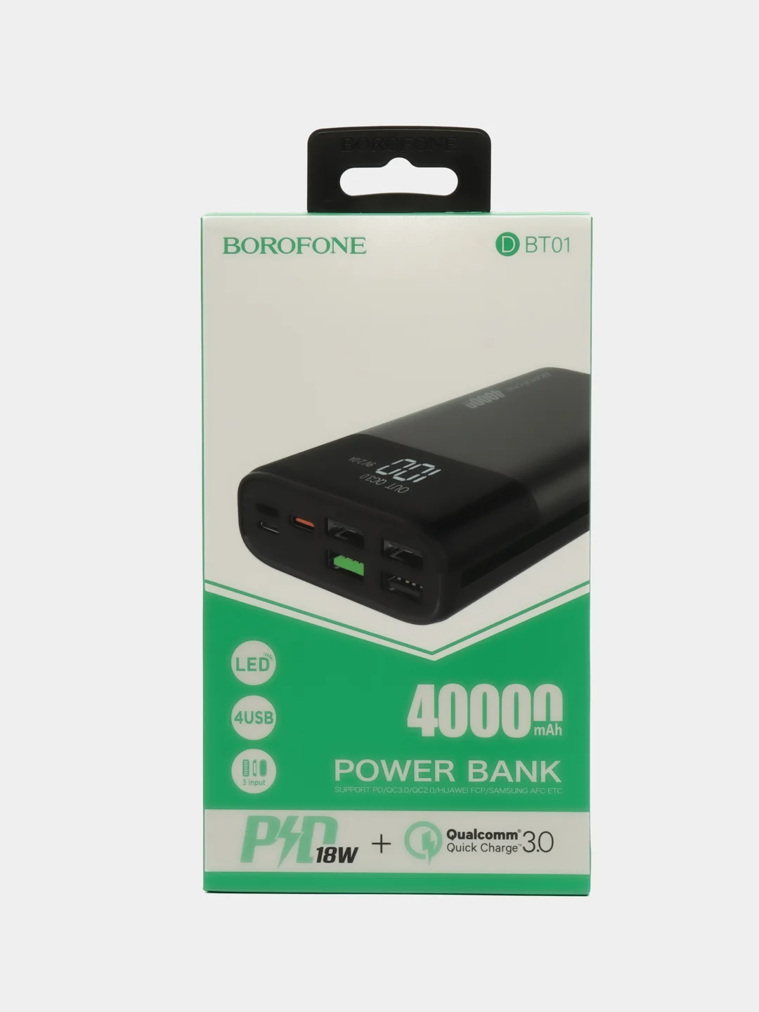 Черный портативный внешний аккумулятор Power Bank Borofone BT01 40000 мАч, 4 USB